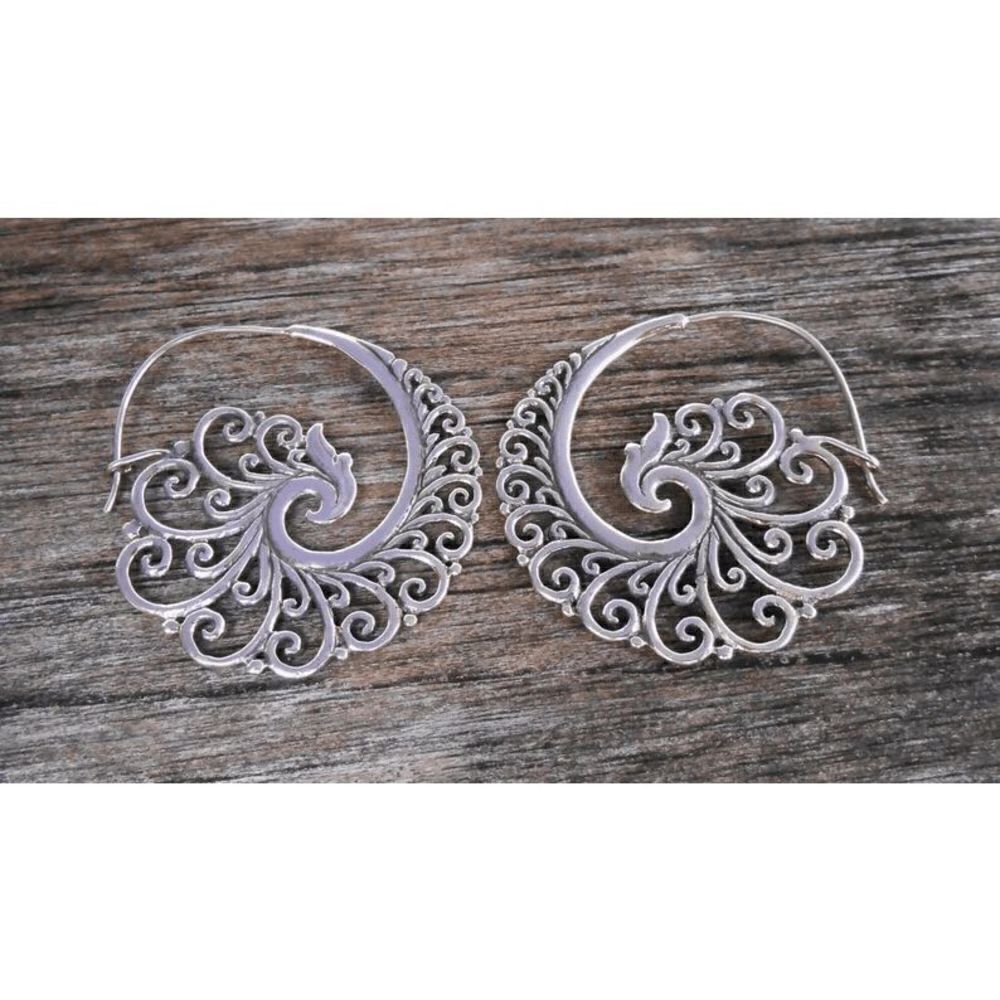 SILVER SPIRAL FILIGREE STYLE BOHO DANGLE EARRINGS